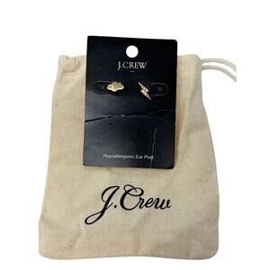 J.Crew Factory Cloud and Bolt Mismatched Stud Earrings Gold Tone Metal NEW